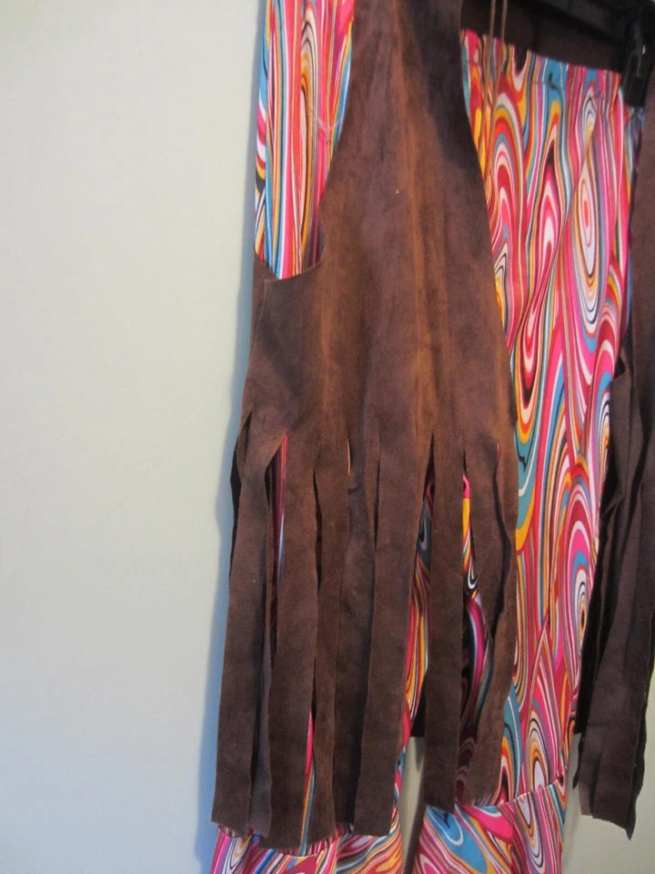 Hippies Retro 60s Psychedelic Adult S / M Bell Bottoms Fringe Vest & Peace Sign - Image 3 of 4