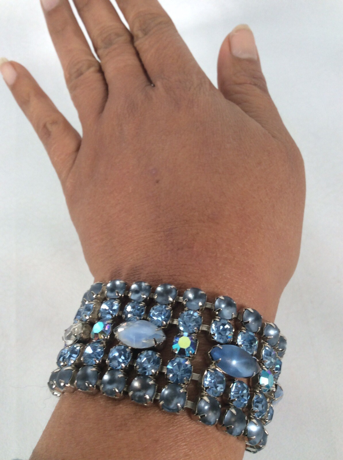 Statement Vtg Statement Blue Rhinestone Silver To… - image 1