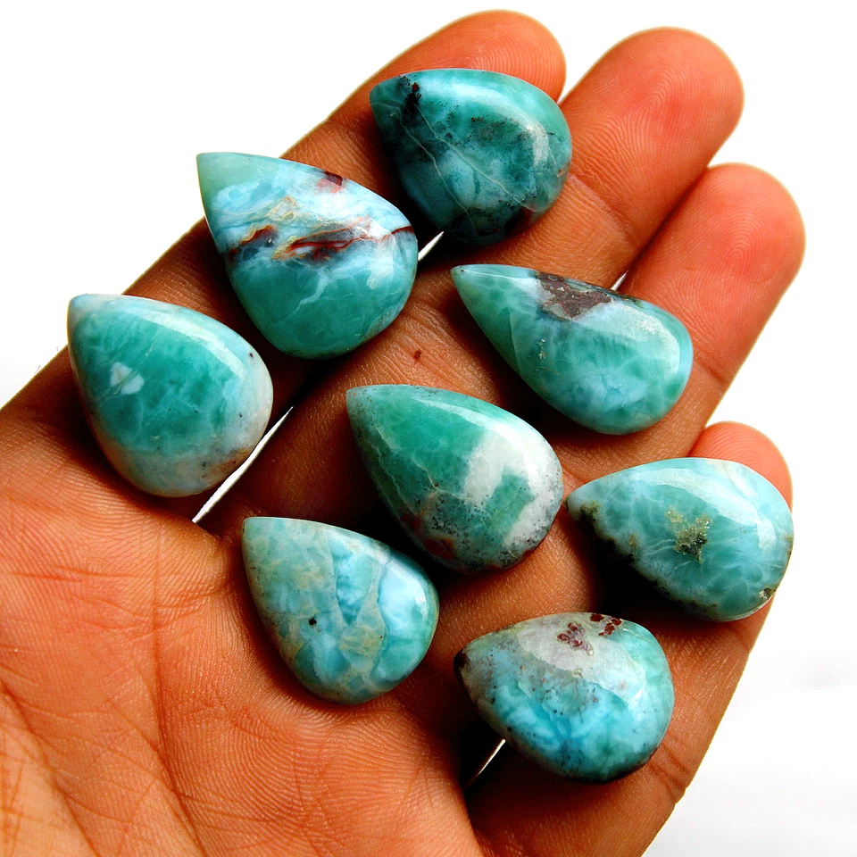 8 Piezas Piedras Preciosas Cabujón Pera Natural Dominicano Larimar Alta Calidad 22.8mm-27mm Foto 2 de 4
