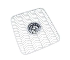 Sink Protector Mat Plastic with Center Drain Cutout Protect Sink 11 x 12" White
