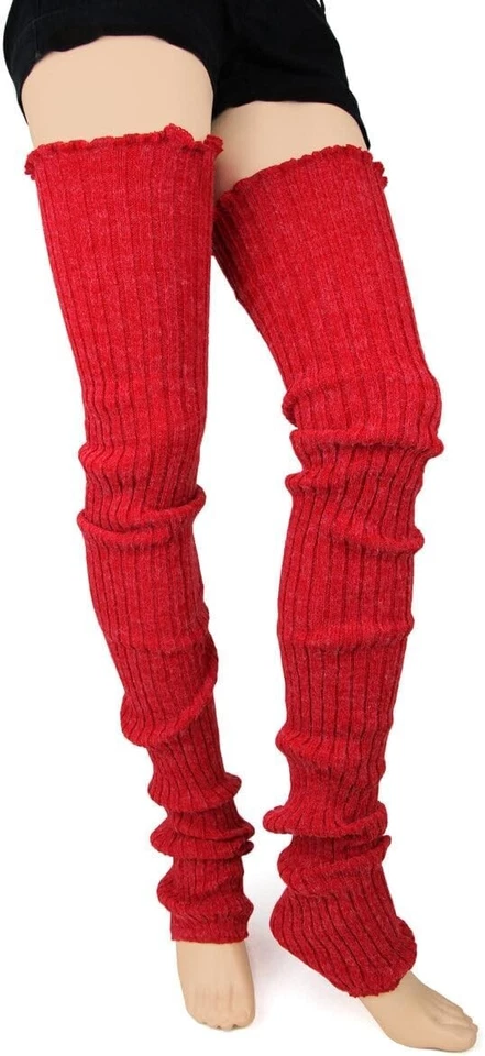 Calentadores de piernas para mujer Foot Traffic tejido con cable (rojo, súper largos) Foto 3 de 4