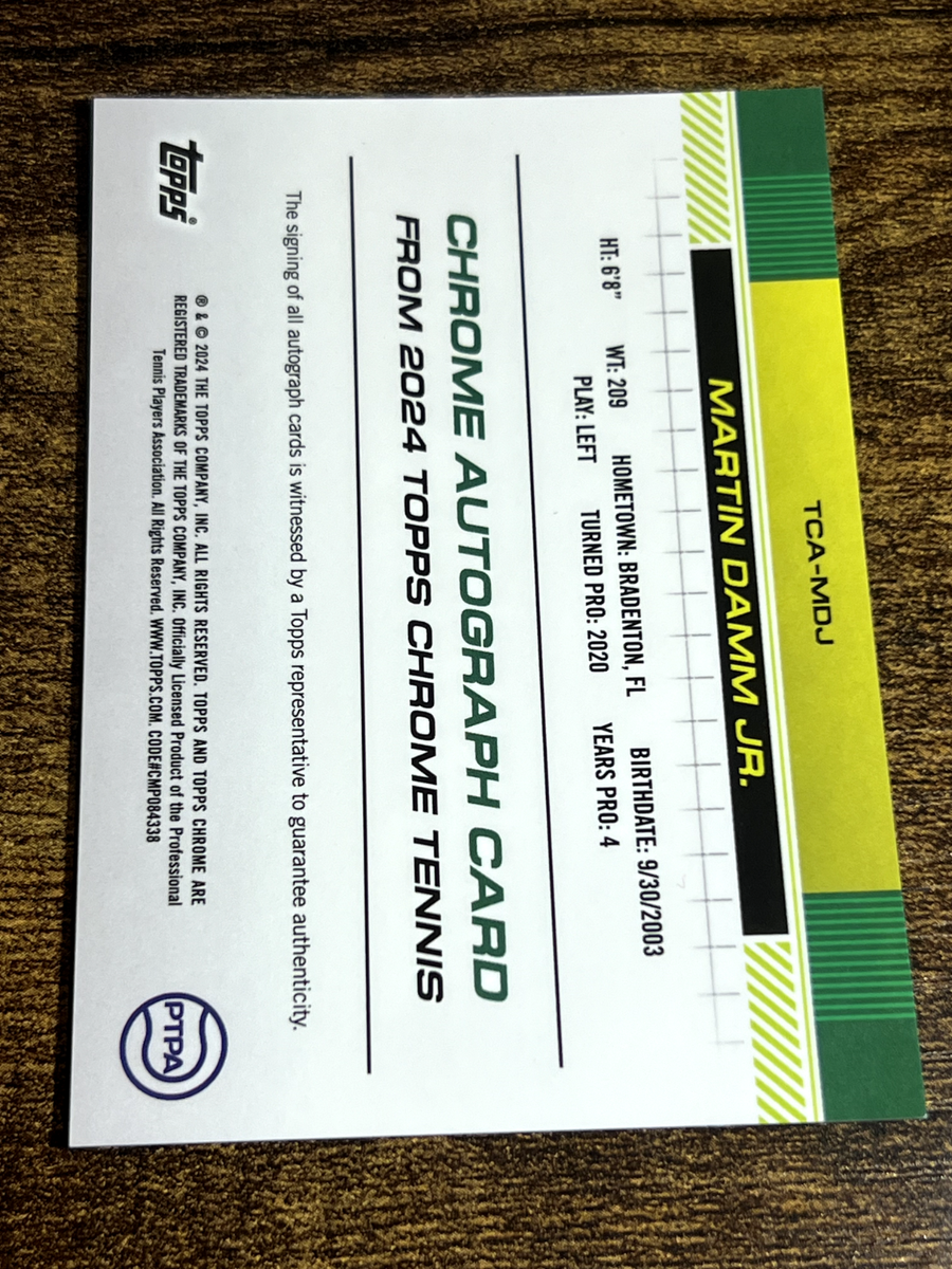 MARTIN DAMM JR 2024 Topps Chrome Tennis Sapphire Refractor Auto