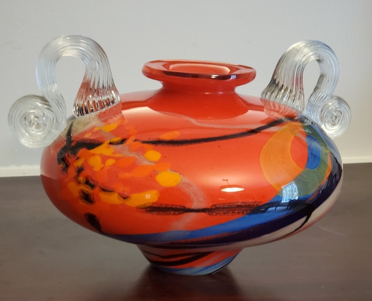 loan nemtoi vase ヴィンテージARTGLASS IOAN Nemtoi Hand-blown Studio Art Glass Red Vase Signed | eBay