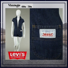 RARE VINTAGE 60s 70s LEVI STRAUSS DENIM HOT PANTS ROMPER PLAYSUIT XS-S