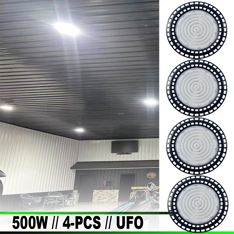 4-Pack 500W LED UFO High Bay Lights for Factory Warehouse Commercial Use  