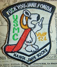 Fark You Jane Fonda - SNOOPY PATCH - Hanoi Jane - VMF 124 - Vietnam War - D.625