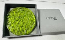 Lalique France 1992  Noel Mistletoe Green Crystal Christmas Ornament Signed