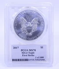 2017 P SILVER AMERICAN EAGLE PCGS MS70 FIRST STRIKE MERCANTI SIGNED LABEL 1/1000