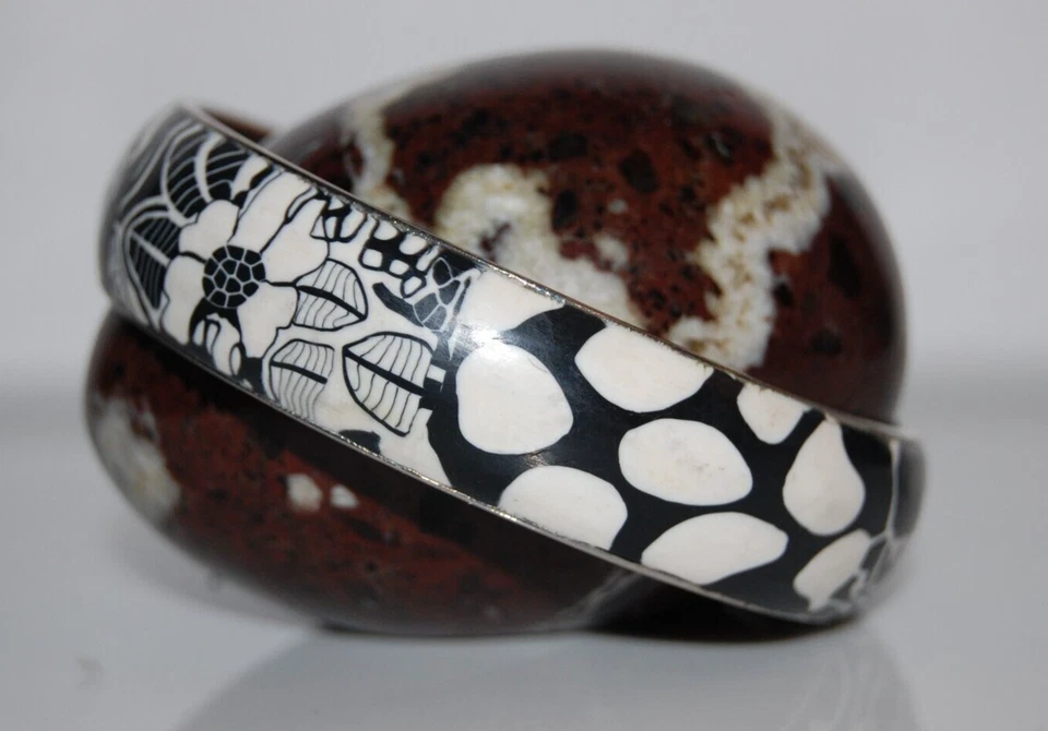 ЭЛЕГАНТНЫЙ VIVA БИСЕР АКРИЛОВЫЙ ЧЕРНЫЙ И БЕЛЫЙ ПЕЧАТЬ ЗАЯВЛЕНИЕ БРАСЛЕТ МАНЖЕТЫ БРАСЛЕТ - Изображение 4 из 4