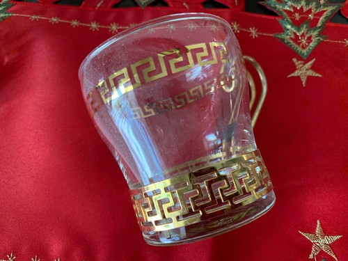 1950s Libbey Continental Greek Key Clear/Gold Coffee Cups w/Metal Handles (S/10) - Picture 7 of 8