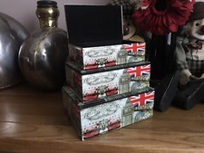 LONDON SOUVENIR 3 GLASS TRINKET JEWELRY STORAGE BOXES UNDERGROUND-BUS-BIG BEN
