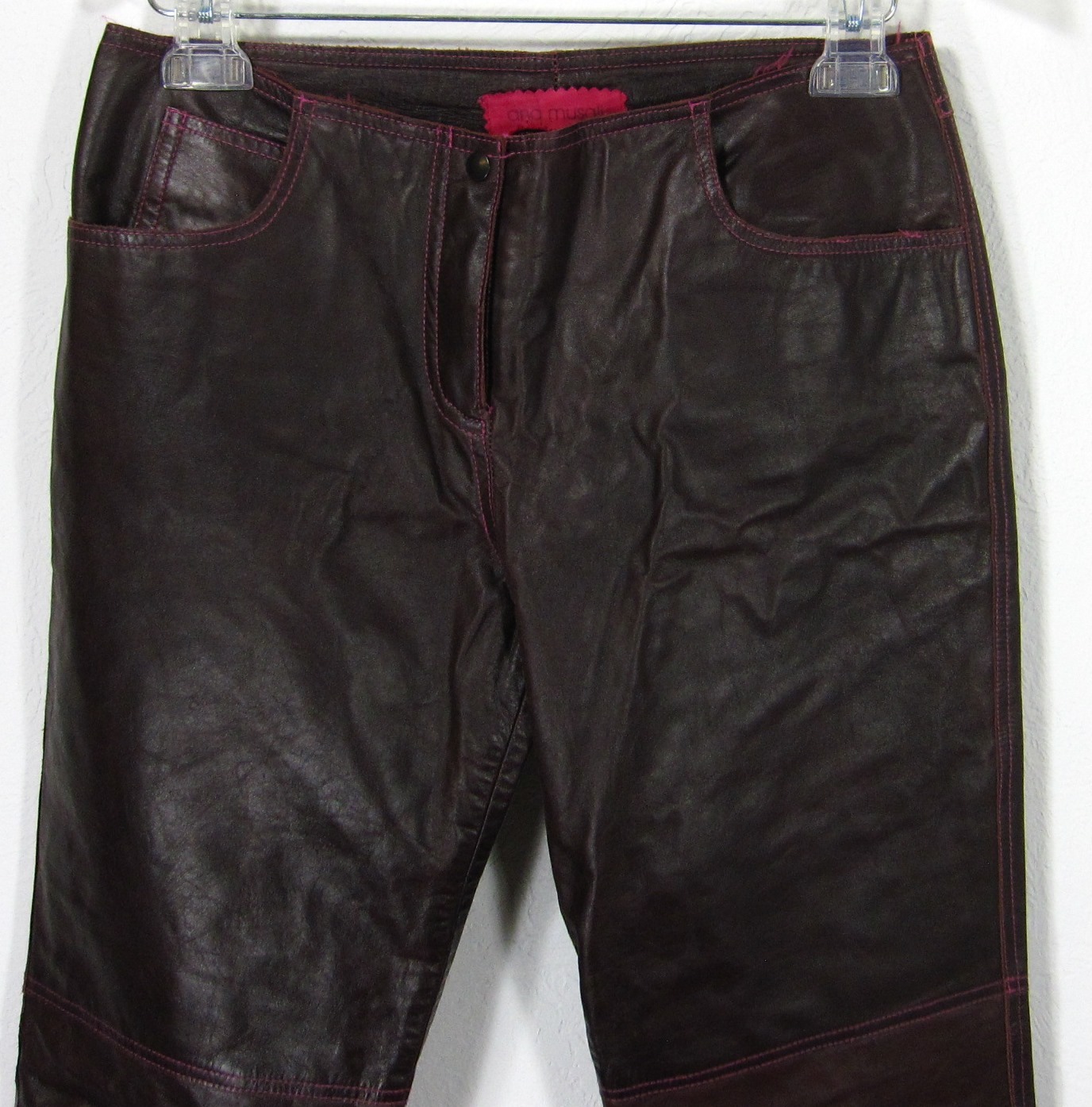 RARE ANA MUSALI LEATHER PANTS SIZE 4 DARK BROWN P… - image 3