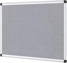 Image of Notice Board Felt Grey Silver Aluminium Frame 90 X 60 cm