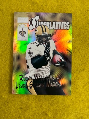 RICKY WILLIAMS , SAINTS 2000 SKYBOX PREMIUM NFL , SUPERLATIVES INSERT CARD # 14