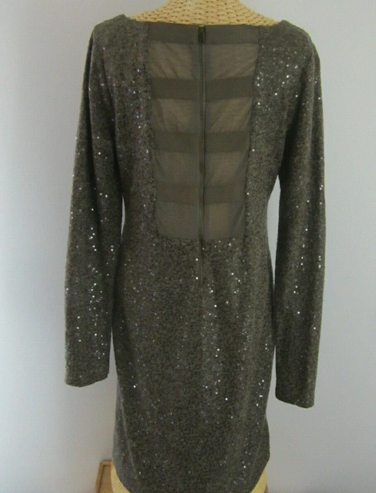 Alice and Olivia Womens L Taupe Gray Long Sleeve Sequined Knit Fitted Dress  - Image 4 of 4
