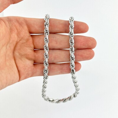 Massive 925 Sterling Silber rhodiniert 3,7 mm Diamantschliff Seil Gliederkette Italien