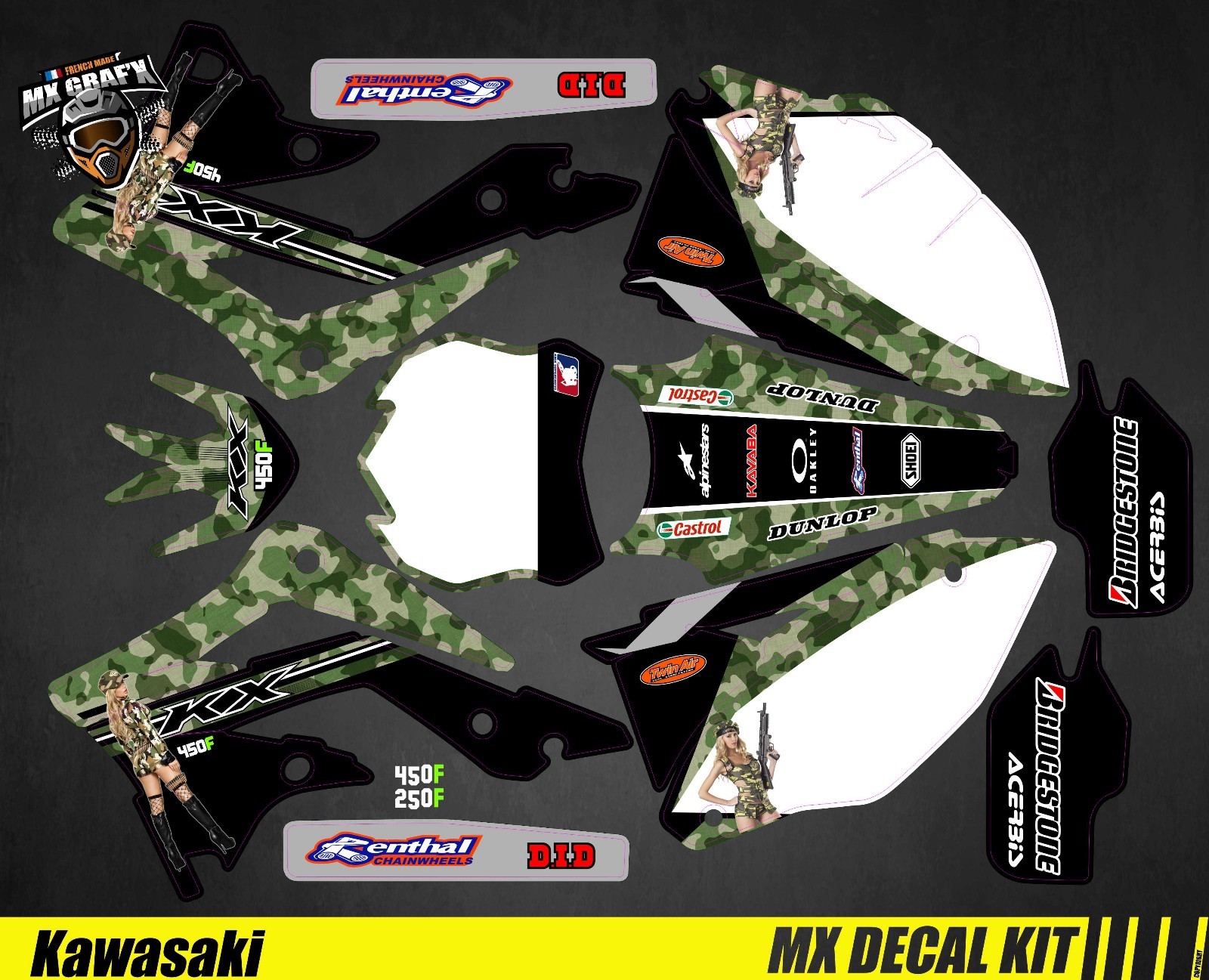 Kit déco moto Kawasaki KXF pour relooker et protéger vos carénages