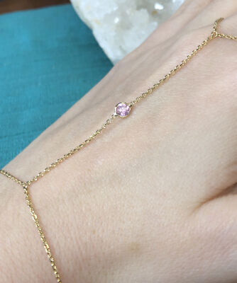 Wunderschönes 14K Gelbgold Rosa Saphir Hand Armband Kombi Ring Kette