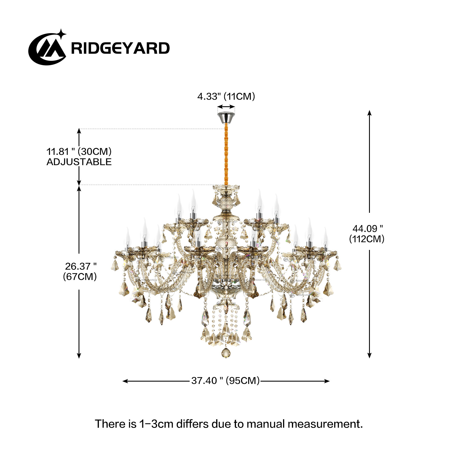 6/10/15 Arms Cognac Clear crystal Chandelier Ceiling Light Pendant