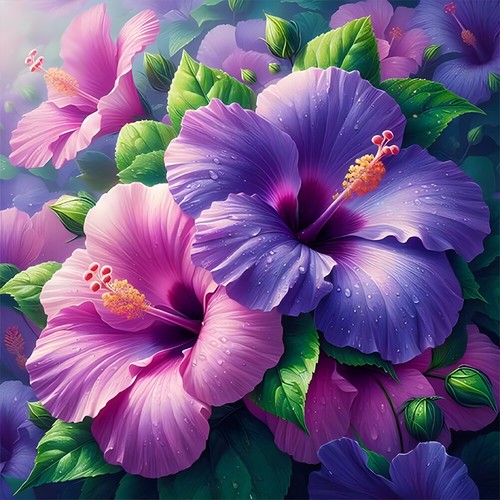 5D DIY Full Round Drill Diamond Painting Hibiscus Home Decor Art Craft 30x30cm