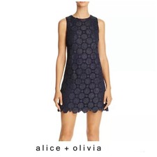 ALICE + OLIVIA Clyde Sapphire Glitter Lace A-Line Sleeveless Mini Dress Sz 4 NWT