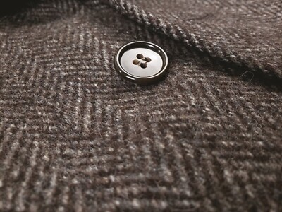 Tweed Herringbone 44R Brown Wool Overcoat VTG