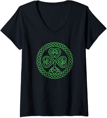 Irish Blessing Celtic Knot 4 Leaf Clover St Patricks Ladies' V-Neck Tshirt