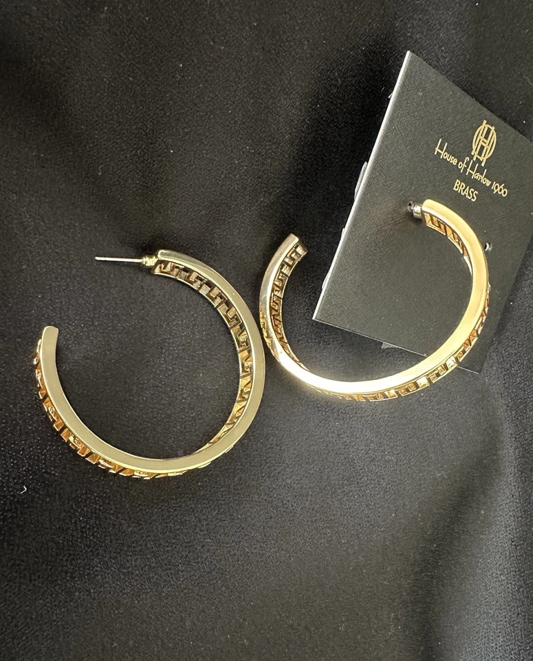 "Pendientes de aro grandes House of Harlow 1960 filigrana/patrón de lujo de 2"" pulgadas"  Foto 2 de 4