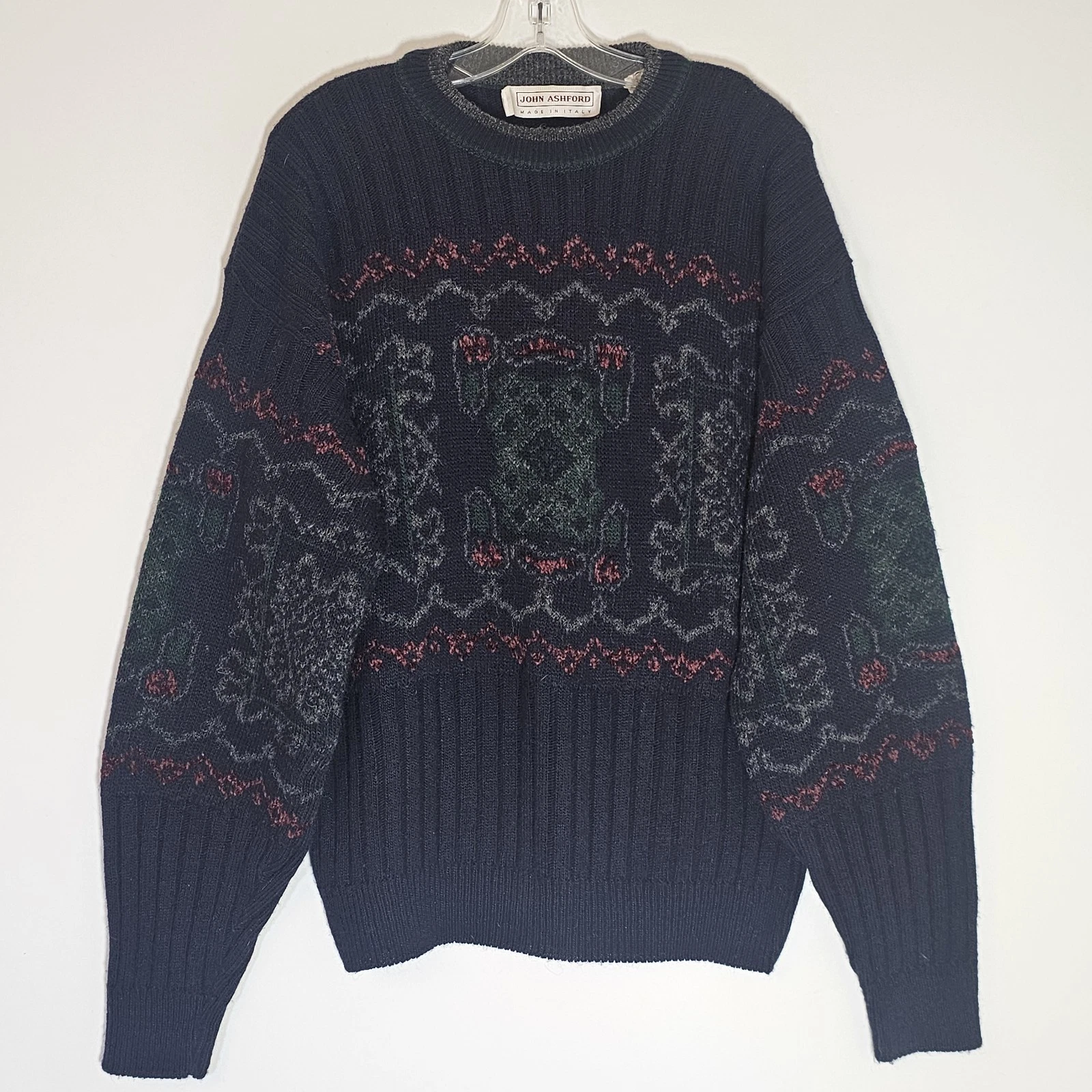 Vintage John Ashford Sweater Mens Large Multicolor Fair Aisle Italy Acrylic Wool