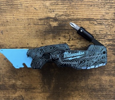 Milwaukee 6in1 Fastback Folding Knife Utility Custom Black Blue Topo 1505