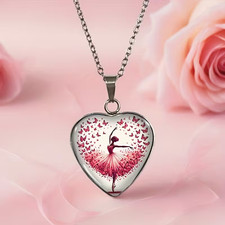 Ballet Butterfly Heart Necklace Music Dance Jewelry Pendant Fantasy