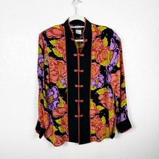 Bob Mackie Vintage Orange Purple Floral Tunic Blouse 100 Silk Size Small