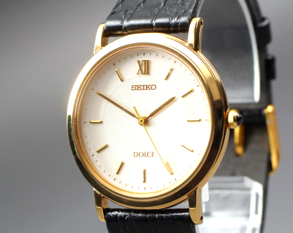 Watch White Vintage Dolce Gold Qz Men`s Dial Seiko 32mm [MINT] Round 5E31-0AA0 - vintagewatches.pk