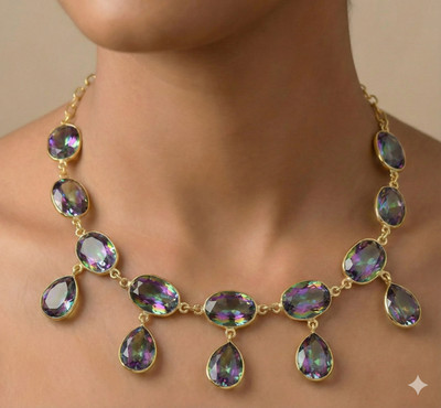 18K Gold 925 Sterling Silver Mystic Topaz Gemstone Jewelry Necklace Size-17-18''
