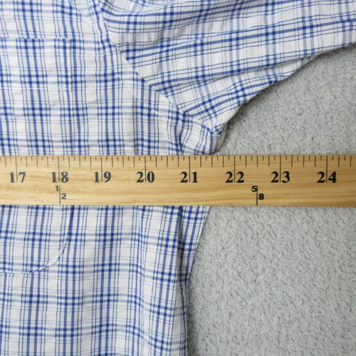 NWT Saddlebred Mens Seersucker Shirt Size Medium White Blue Plaid Short Sleeve - Picture 4 of 7