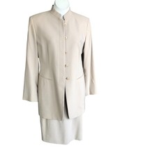 Emanuel Ungaro Vintage Tan 100 Wool Classic Tunic Blazer Skirt Skirt NEW Read