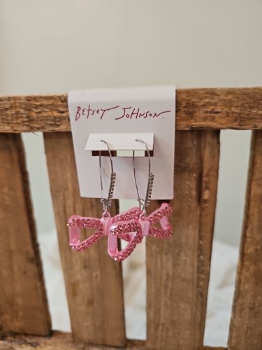 Betsey Johnson Ohrringe Kristall Schleife rosa Schleife Neu mit Etikett - Bild 1 von 3