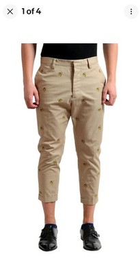 Dsquared2 Men's Beige Banana Print Cropped Casual Pants