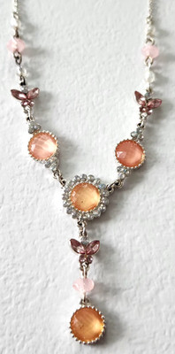 Vintage Nina Ricci for Avon Pastel Pink Peach Butterfly Lariat silvertone...