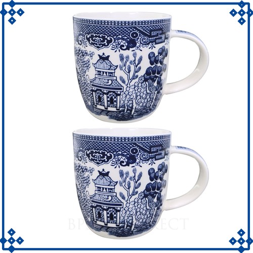 2-Set Blue Willow 340ml Oriental Coffee Barrel Mug Vintage Coffee Cup - Picture 1 of 5