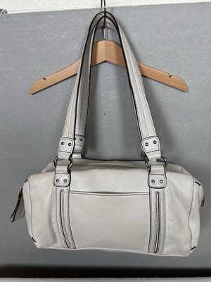Tignanello White leather satchel w/ shoulder straps zip close classic boho bag