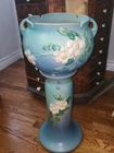1940s Vintage Roseville Pottery USA White Rose Plant Stand and pot
