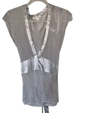 White House Black Market Rayon Sheer  Silk Trim V Neck Top Tie Back Size XL NWT