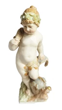 RARE Antique GERMAN Hand Painted KPM PORCELAIN FIGURE Putti Baby GIRL & DOLPHIN
