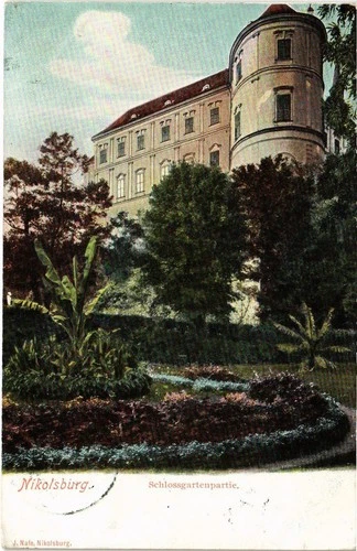 Old postcard AK NIKOLSBURG CASTLE GARDEN PART CZECHIA (1511382)