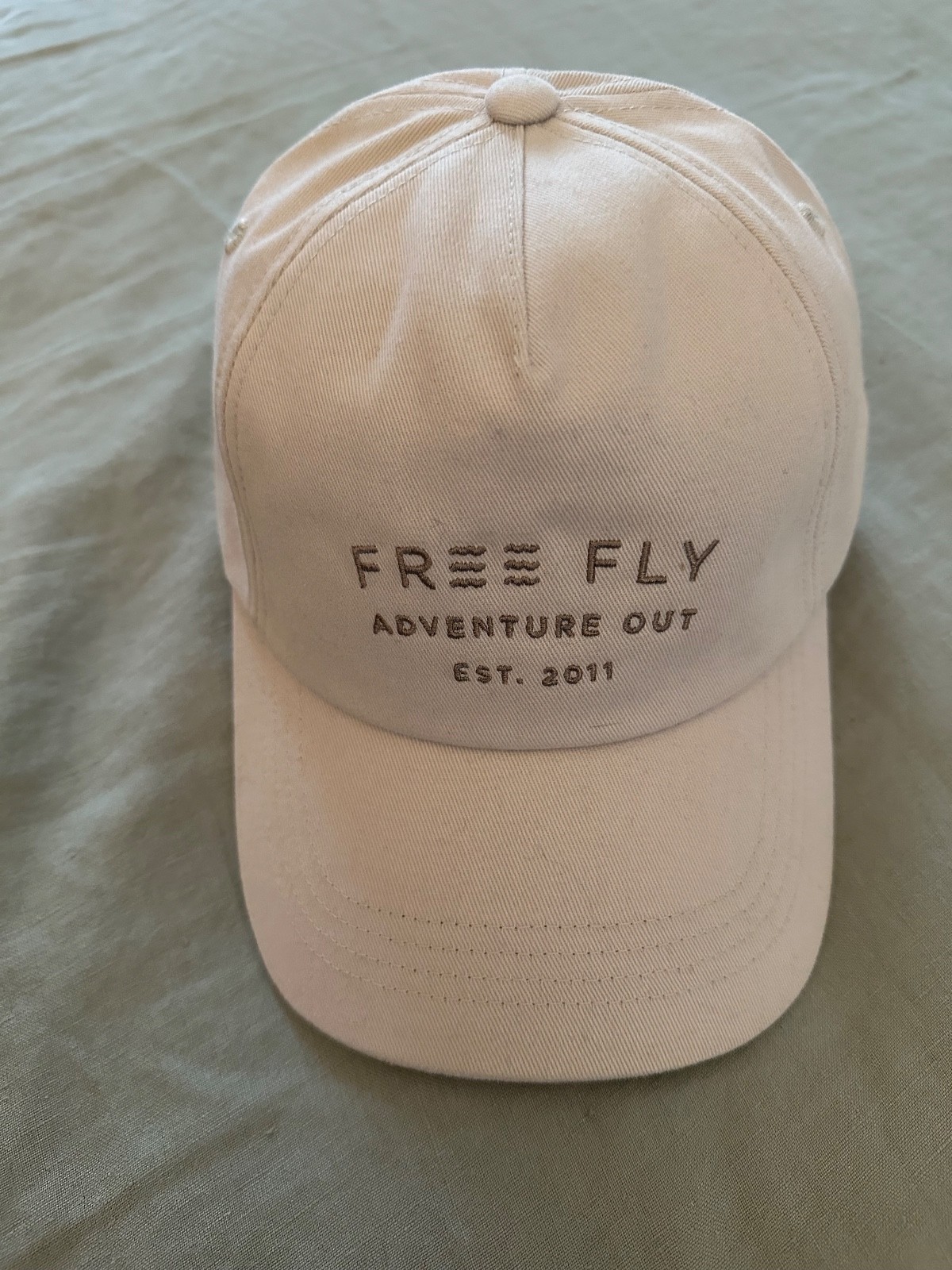 FREE FLY ~ Adventure Out ~ Trucker Cap Hat -100% Cotton Beige Strap Back - OSFA