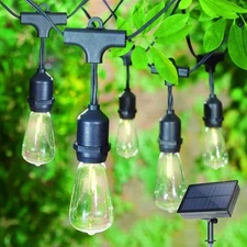 Afirst Solar Outdoor String Lights 24FT with 15 LED Bulbs 2700K Black 