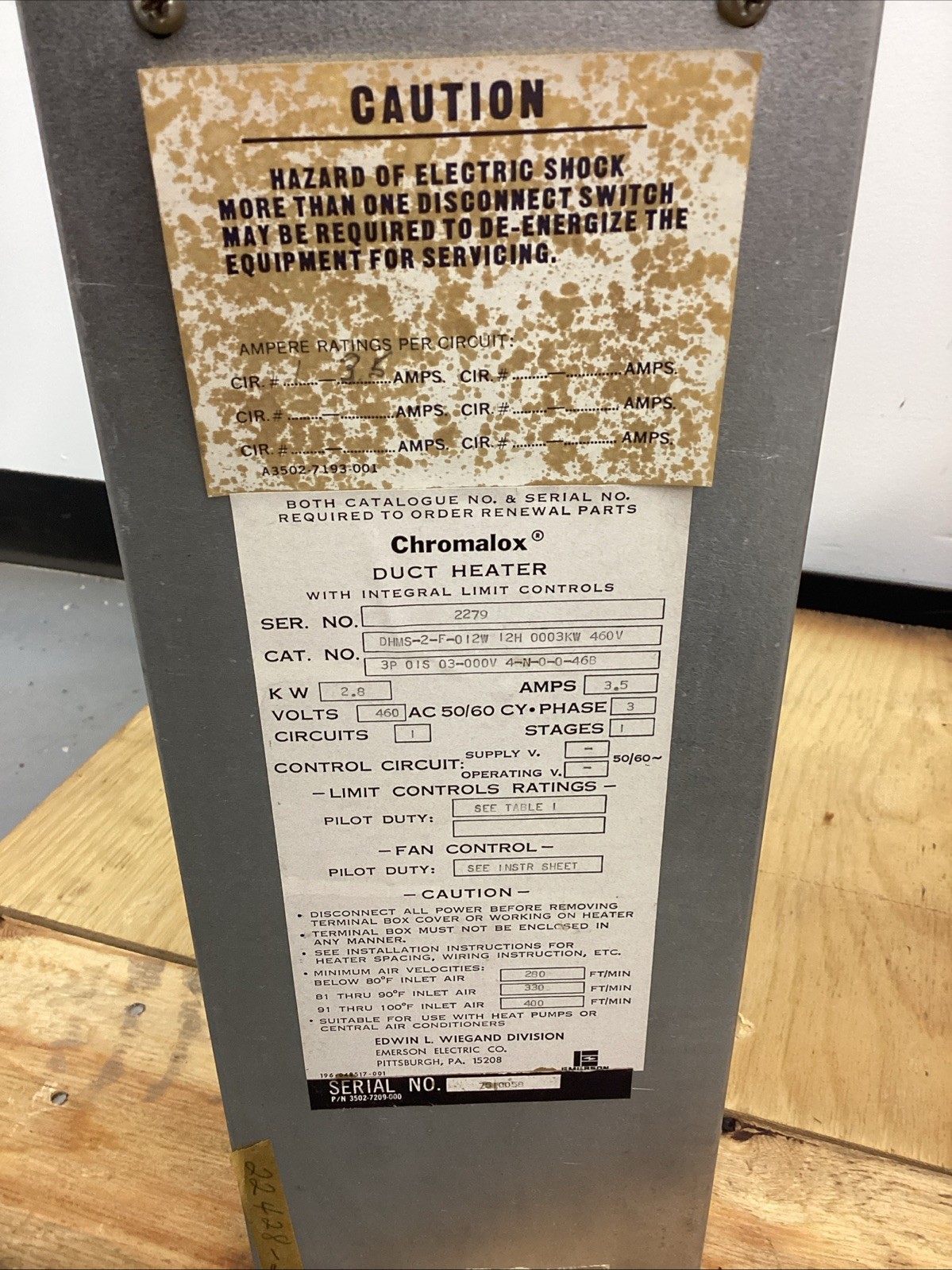 Chromalox Duct Heater DHMS-2-F-012W 12H 0003KW 460V NIB