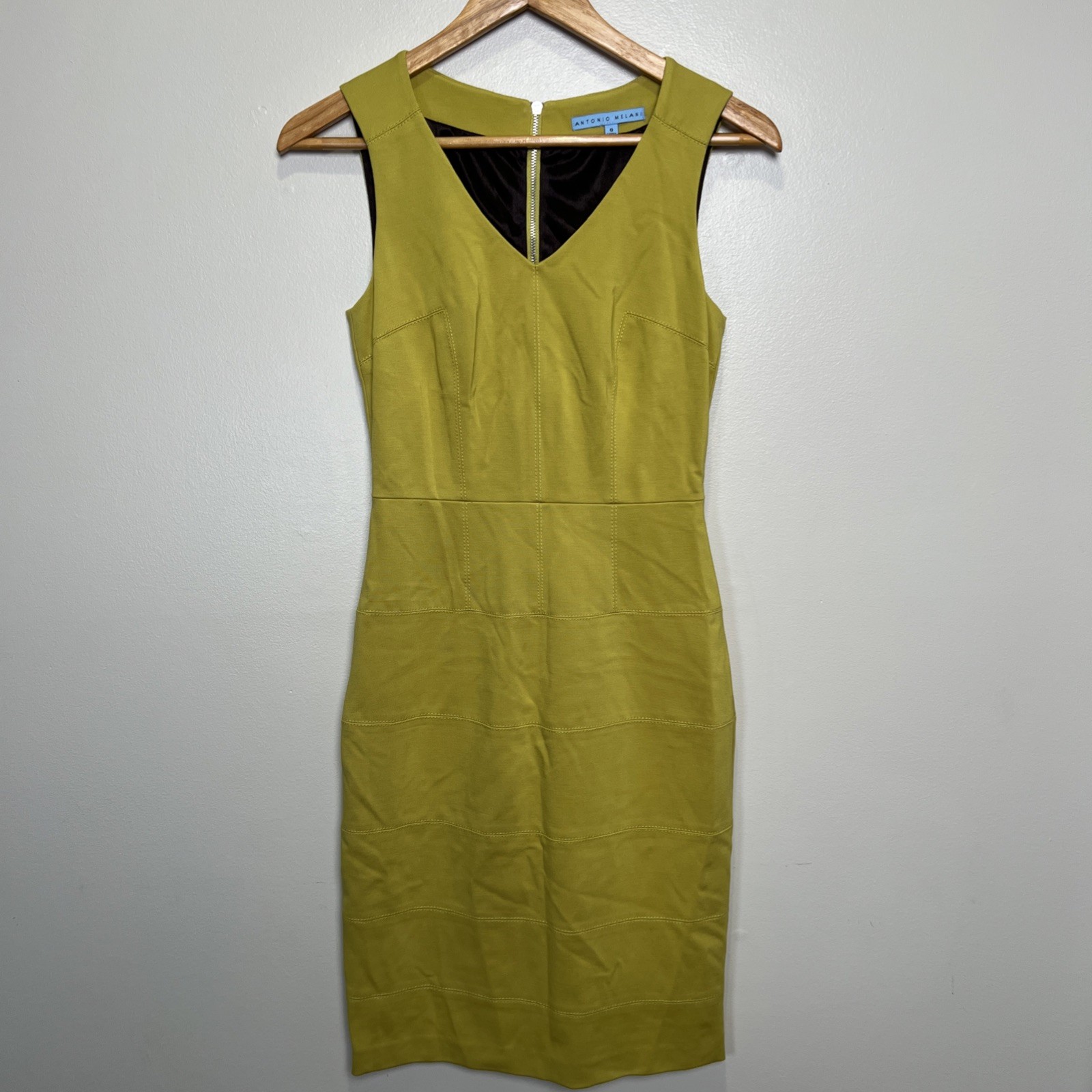 Antonio Melani Women's V-Neck Sleeveless Pencil Shift Dress Yellow Size 0