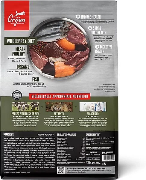 Comida seca alta en proteínas original sin granos ORIJEN, bolsa de 23,5 lb Foto 2 de 4